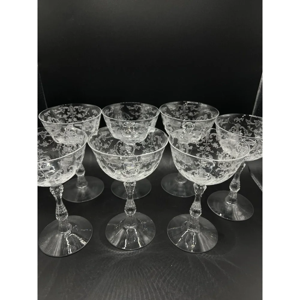 Seven Navarre Clear Champagne/Tall Sherbet by Fostoria Etched Unmarked